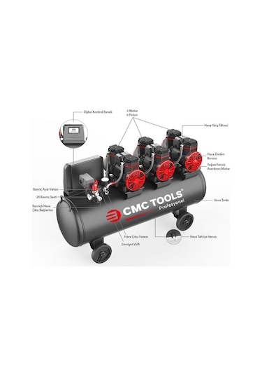 Cmc Cmc-0914 100 Litre Sessiz Yağsız Hava Kompresörü 6 Hp