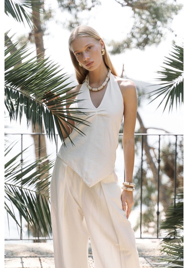 Mai Collection Mai Studios Co. Onagho Boyundan Bağlı Ekru Crop Ekru