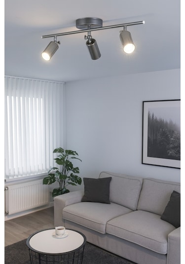 Spoti 3'lü Gri Renk Beyaz Işık Modern Tasarım Salon - Mutfak - Banyo Spot Ledli Sıralı Avize Gri