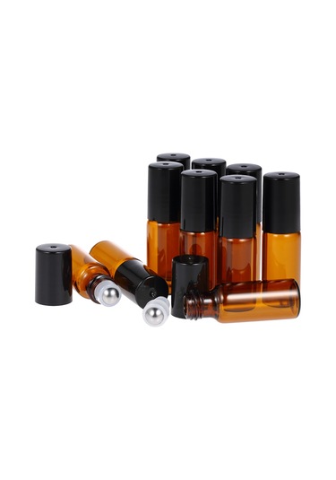 Samdoo 10 Adet 5ml Sarımsı Cam Uçucu Yağ Flakonu - Rulman Topu, Damlaticı Ve Açıcı İçeren Taşınabilir Depolama Siyah
