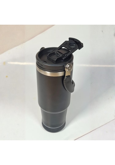 Bluetooth Hoparlörlü Paslanmaz Çelik Termos Bardak 600 Ml -pipetli ,çift Kullanımlı Kapak Siyah