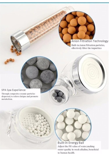 Peak Star Filtreli Su Tasarruflu Boncuklu Duş Başlığı Seti Gümüş