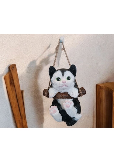 1 Adet Dekoratif Sallanan Duvar Ve Bahçe Süsü Kedi Siyah-beyaz