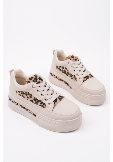 Muggo Zarina Kadın Kalın Taban Leopar Desenli Bağcıklı Günlük Sneaker Spor Ayakkabı Ten Muggo Zarina Kadın Kalın Taban Leopar Desenli Bağcıklı Günlük Sneaker Spor Ayakkabı Ten