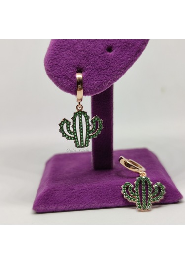 YEŞİL TAŞLI KAKTÜS HALKA GÜMÜŞ KÜPE