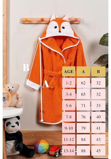 Formeya Kapşonlu Çocuk Bornoz %100 Pamuk Su Emici Tilki Figürlü Turuncu