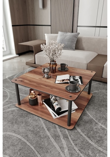 Dekoratif Mdf Masivo Orta Sehpa 70x70 Kare Madran Ceviz Ceviz