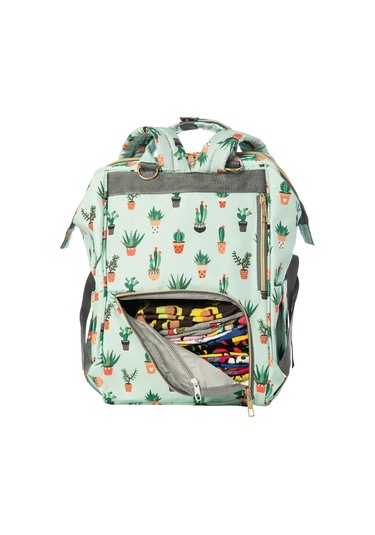 Lal Baby Kaktüs Desenli Su Yeşili Anne Bebek Bakım Sırt Çantası Çok Renkli