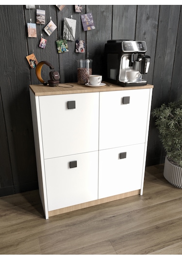 Afilli Asya Kahve Köşesi Ve Çok Amaçlı Dolap Tamamı Mdf Beyaz Gar