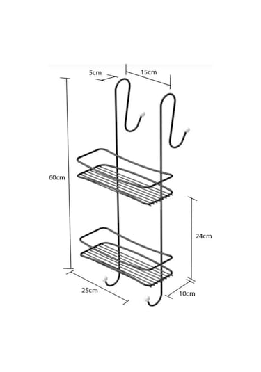 Duşakabin Banyo Rafı Şampuanlık 2 Katlı Askılı Siyah Siyah