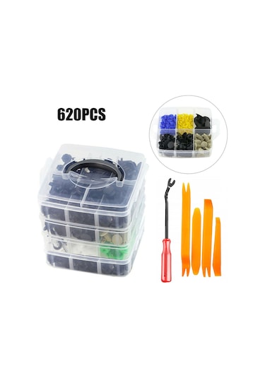 Moveevo 620 Parça Plastik Bağlantı Klipsi Seti - 930g, 190x190x150mm, Panel Çıkarma Aleti Dahil