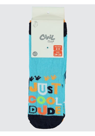 Civil Boys Erkek Çocuk 3'lü Soket Çorap 2-12 Yaş Siyah Siyah