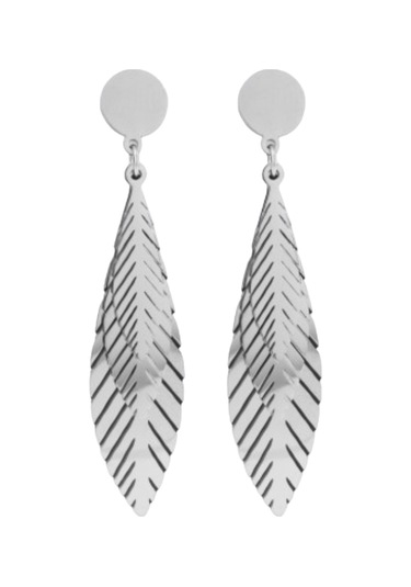 Kadın Çelik 3 Yapraklı Küpe Gümüş Renk Çelik