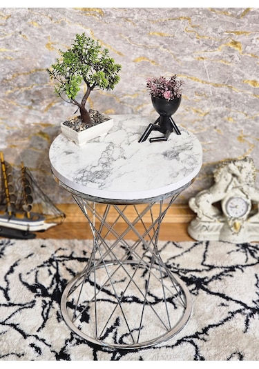 Krom Kaplama Pota Sehpa - Sehpa - Ahşap Sehpa - Metal Sehpa - Sun 001