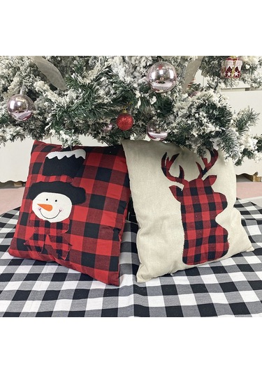 Neevoyu Kumaş Döşeme Kırmızı Pembe Yeşil Kare Desenli 43x43 Cm Yastık Kılıfı Multicolor