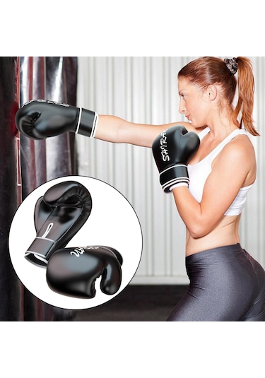 Boks Antrenman Eldiveni Müsabaka Muay Fight Boks Torbası Eldiveni 8oz Siyah