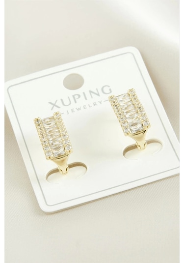 Xuping Baget Taşlı Lüks Çelik Küpe Sarı