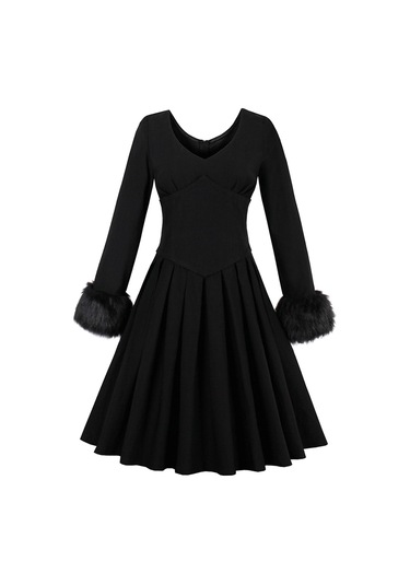 Barbora Kürk Detaylı Kadın Elbise 1701siyah2