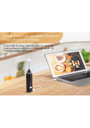 Geeroyoo Usb Şarjlı El Tipi Mikser - Evde Pastane Çalışmaları İçin Krem/yoğurt Karıştırıcı, Siyah, Dayanıklı Malzeme Siyah