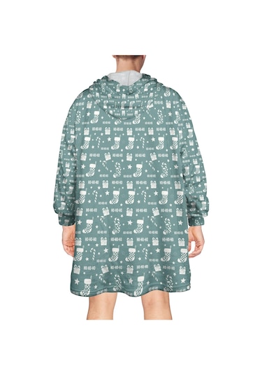 Noel Temalı Unisex Giyilebilir Battaniye Hoodie, Kalın Peluş, Kollar Ve Büyük Cep-a194 Bej