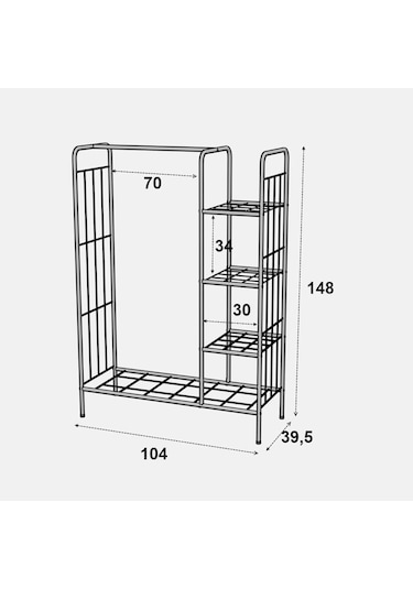 Doğa Raflı Metal Elbise Askılığı Çok Amaçlı Raf Konfeksiyon Askılık Siyah
