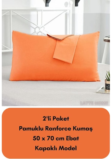 Turuncu Renkli Ranforce Pamuklu Kumaş Kapaklı Yastık Kılıfı 2'li