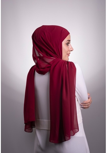 Bordo Pratik Hazır Geçmeli Şal Şifon Boru Boneli 3001_16
