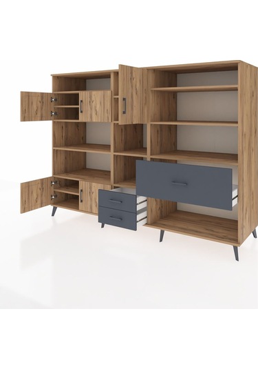 Kronos Dolap 13 Raflı 3 Çekmeceli 5 Kapaklı 220x59x163 Çam-çam/an Çam-çam/antrasit