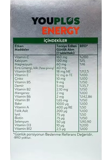 Youplus Energy Vitamin Ve Mineral Kompleksi 30 Tablet