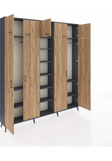 Arges Dolap 12 Raflı 9 Kapaklı 2 Askılı 220x30x243 Antrasit-çam/antrasit Atlas Çam/antrasıt