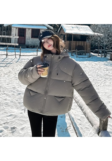 Kadınlar İçin Kore Kısa Tüylü Pamuklu Ceket Kışlık Tüylü Pamuklu Ceket Gri