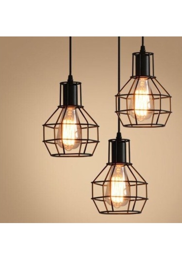 Riolight Retro Üçlü Kafesli Sarkıt Avize Yuvarlak Taban Çap:30Cm