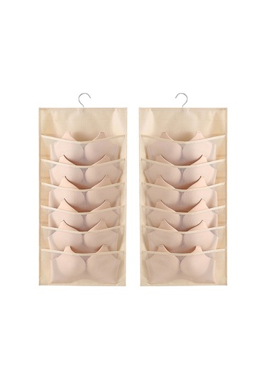 6 + 6 Izgara İç Çamaşırı Saklama Çantası Dokumasız Çift Taraflı Asılı Saklama Çantası Bej