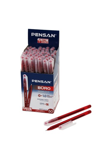 50 Adet Pensan Büro Kırmızı Tükenmez Kalem M-medium - 1.0mm Uç 5256