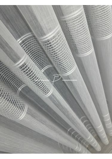 Tül Perde Monalisa Desen Bantlı Şerit Armür Etek Kurşun Sarım Ekru-ekru