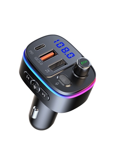 T65 Araba Bluetooth Fm Verici Çift Usb Type-c Qc3.0 Şarj Cihazı