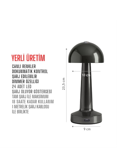 Zenlight Mantar Masa Lambası Antrasit