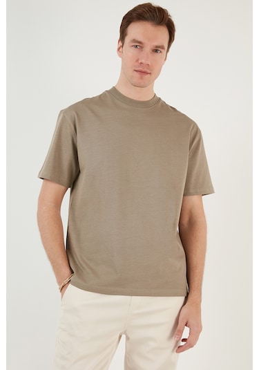 Buratti Pamuklu Relaxed Fit Sıfır Yaka Erkek T Shirt 5905446 Vizon