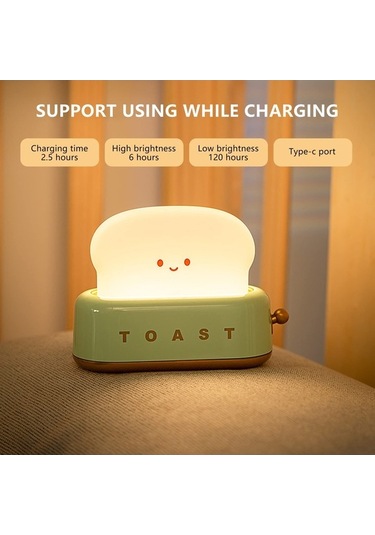 Ebitda Dkııl Noıyb Sevimli Tost Gece Lambası, Ekmek Led Lamba, Modern Çocuk Odası Için Açık Yeşil