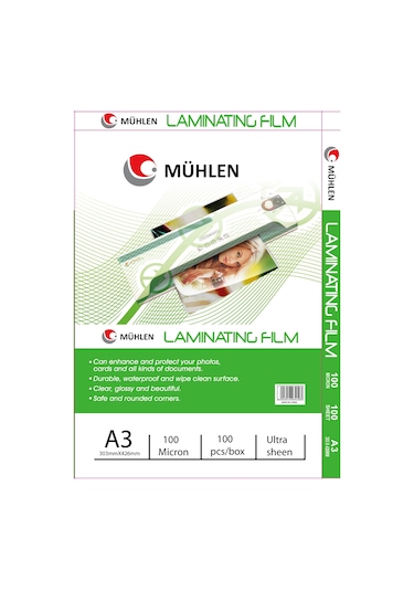 Mühlen Laminasyon Makinesi Filmi 100 Mc A3 1 Paket 100 Adet