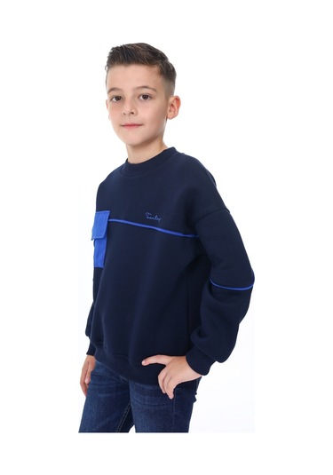 Toontoy Erkek Çocuk Cep Detaylı Baskılı Sweatshirt Lacivert