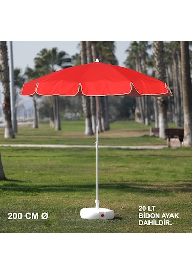 Kırmızı Plaj Şemsiyesi 200 Cm Ø Bidon Ayak Dahil