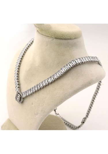 Pigado Paslanmaz Çelik Taşlı Baget Kadın Kolye 001