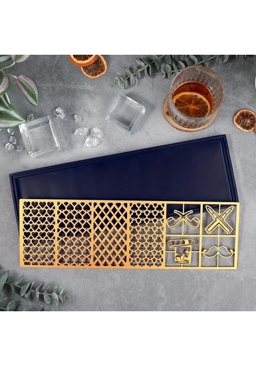 Fastbuy Viski Ve Kokteyl Silikon Buz Kalıbı Seti - Spor Temalı Alüminyum Plaka & Silikon Taban - Hediyelik Ahşap Model Ahşap