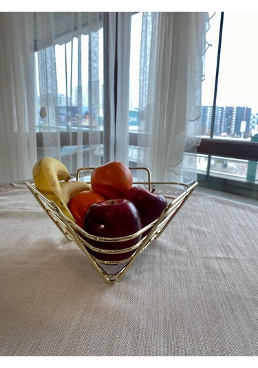 Üçgen Sepet, Meyve Sepeti, Ekmek Sepeti, Modern Tel Sepet Gold