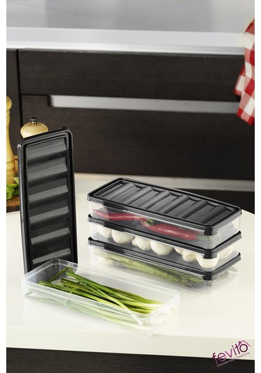 Mikrodalga Ve Difrizde Kullanılabilen Saklama Kabı Seti 4 Lu Antrasit S-403 Şeffaf