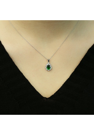 Lova Pırlantalı Damla Zümrüt Anturaj Kolye - 2070015