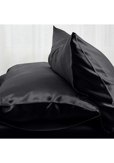 Antibakteriyel Terletmeyen İpek Saten Yastık Kılıfı 2'li 50x70 Siyah Siyah