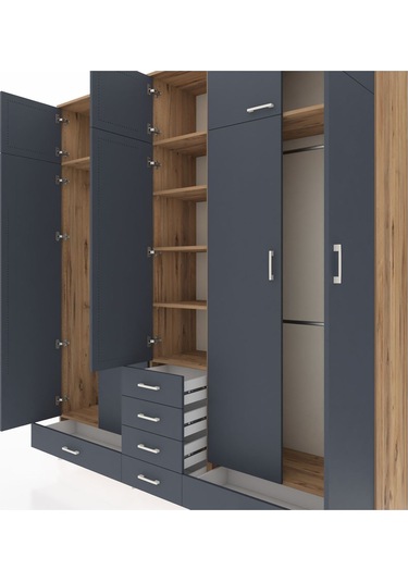 Hyperion Dolap 6 Raflı 6 Çekmeceli 4 Askılı 220x44x243 Çam-antrasit/antrasit Antrasıt/antrasıt