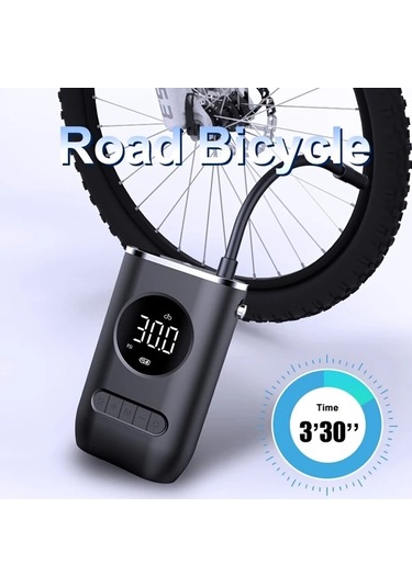 Xuweiwei Siyah Usb Şarjlı Led Işıklı 150 Psı Taşınabilir Lastik Şişirici Araba Motosiklet Bisiklet Dijital Hava Kompresörü Abs Malzeme Hediyelik